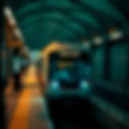 Metro train arriving at a station in Dubai