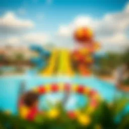A panoramic view of Aquafun Dubai showcasing vibrant water slides and attractions