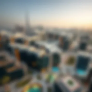 Modern Architectural Marvels in Dubai Aerial view of Dubai showcasing modern architecture and development