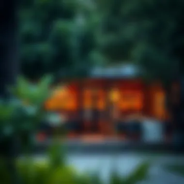 Serenity in Dining: Restaurant Exterior An elegant restaurant exterior surrounded by lush greenery