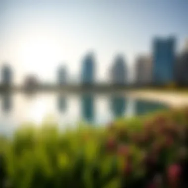 Serene lake surrounded by residential and commercial buildings in JLT