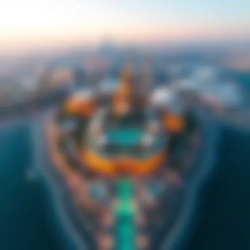 Aerial view showcasing the Aya Universe and its surrounding area in Dubai