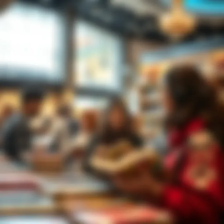 A community event taking place in the bookstore, promoting engagement and cultural exchange