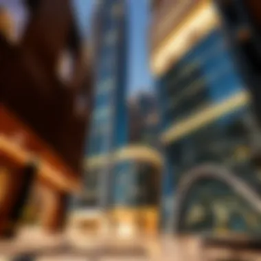 Architectural Elegance of Dubai Financial Tower Close-up of architectural details and design elements