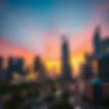 Vibrant skyline of Dubai City Centre at sunset