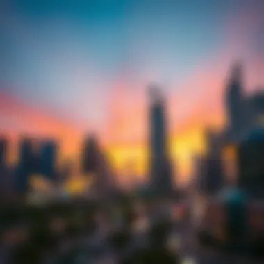 Dubai City Centre Skyline Vibrant skyline of Dubai City Centre at sunset