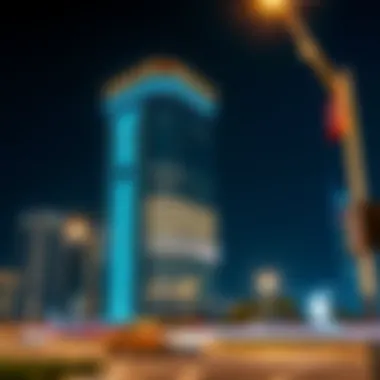 Hassanicor Building Illuminated at Night Night view of the Hassanicor Building illuminated against the Dubai skyline