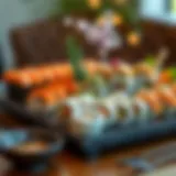 Elegant sushi platter showcasing a variety of rolls