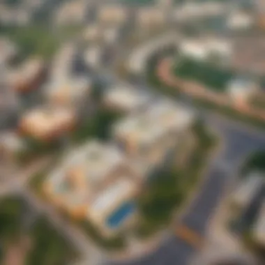 A stunning aerial view of ياس بيج showcasing its modern architecture and surrounding greenery.