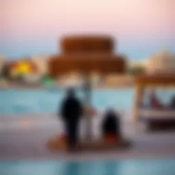 A panoramic view of Barasti Beach showcasing its vibrant atmosphere and scenic beauty.